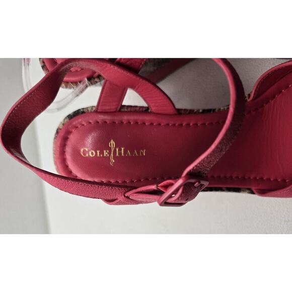 Cole Haan Paley Sz 9.5 Punch Pink Leather Snake Print Snakeskin Wedge Heels - Picture 7 of 10